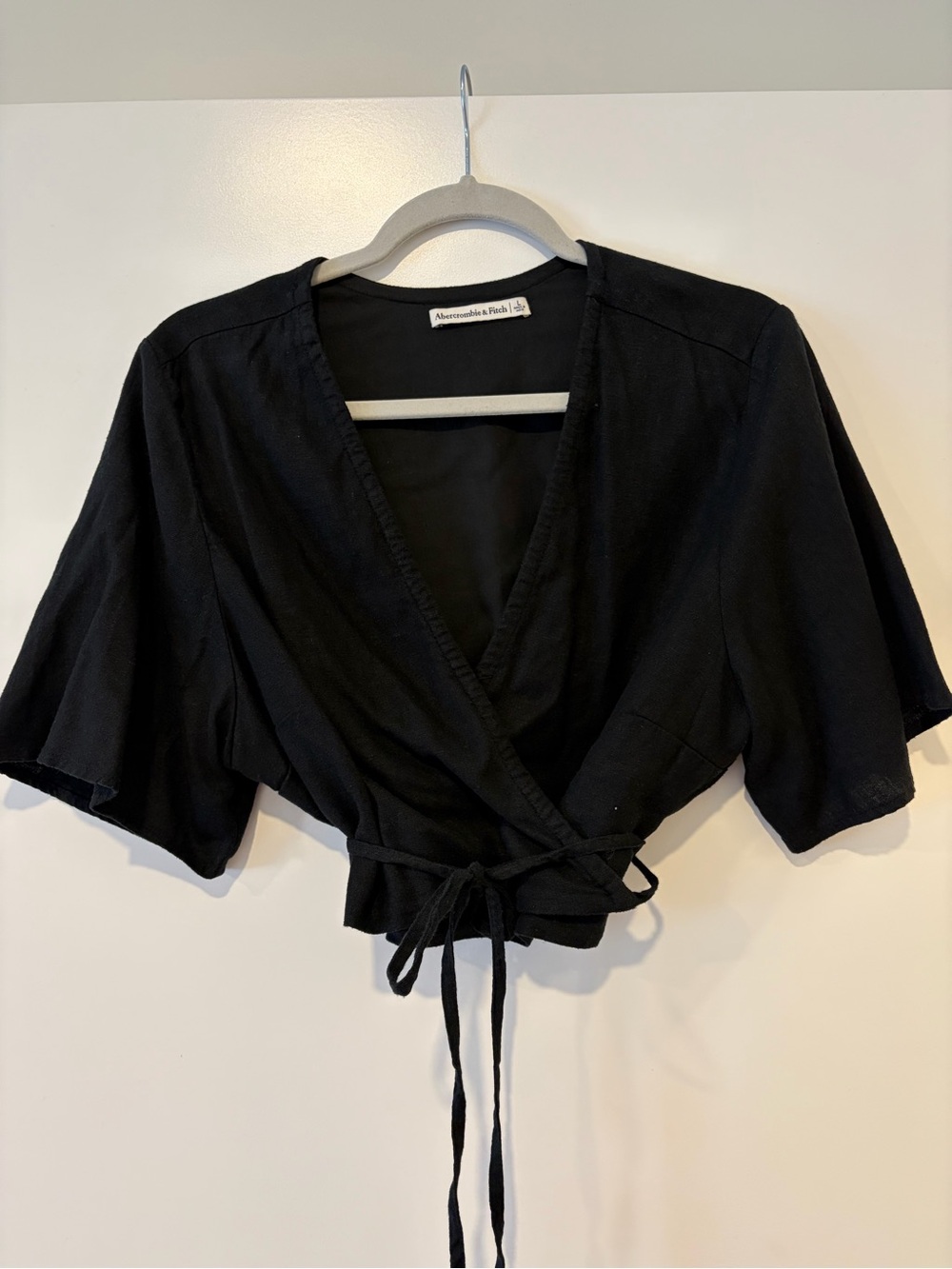 Abercrombie and Fitch Black Tie-Front Cropped Wrap Top